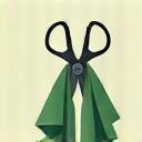 Icona di forbici che tagliano un tessuto senza scarti.